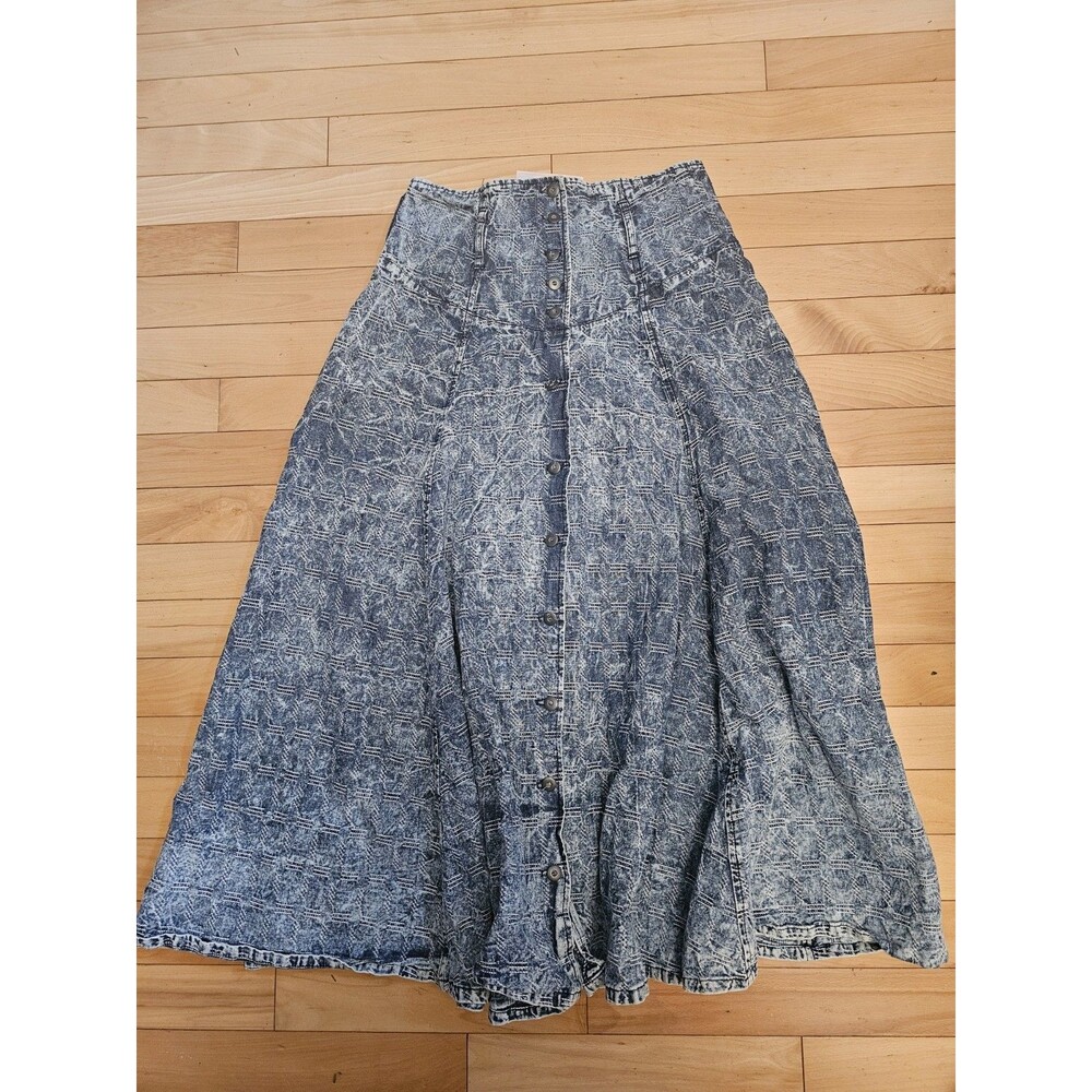 Vintage Blue Denim Skirt Vintage 80s Size 9/10 Juniors Acid Wash Button Up Midi